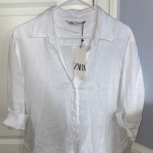 NWT Zara white Linen shirt in size large